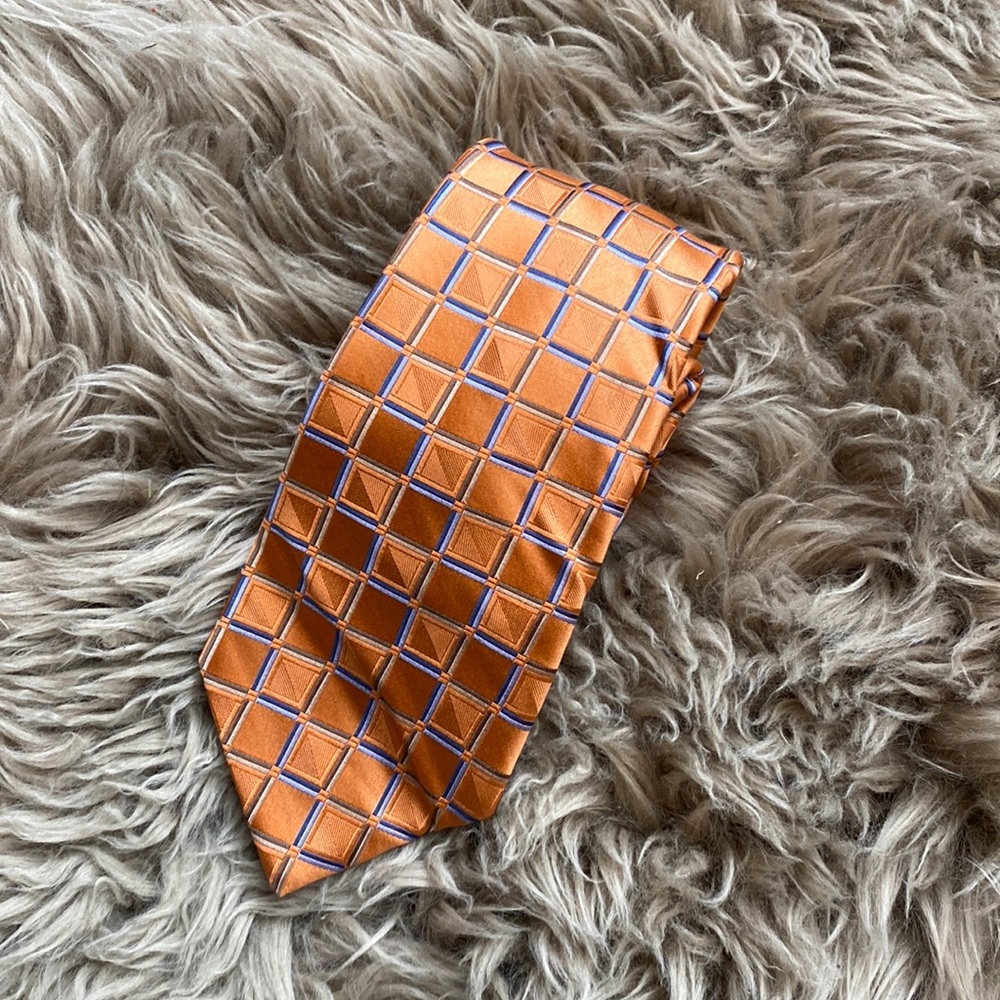 Michael Kors Silk Neck Tie Orange Blue Square